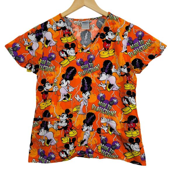 Disney's Bride of Mickenstein Halloween Orange Minnie & Mickey Scrub - Picture 1 of 5